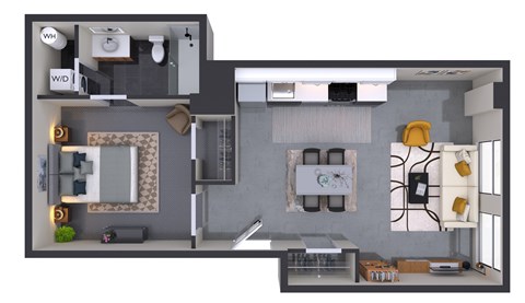 Floor plan for 1 bed, 1 bath, 511 sqft